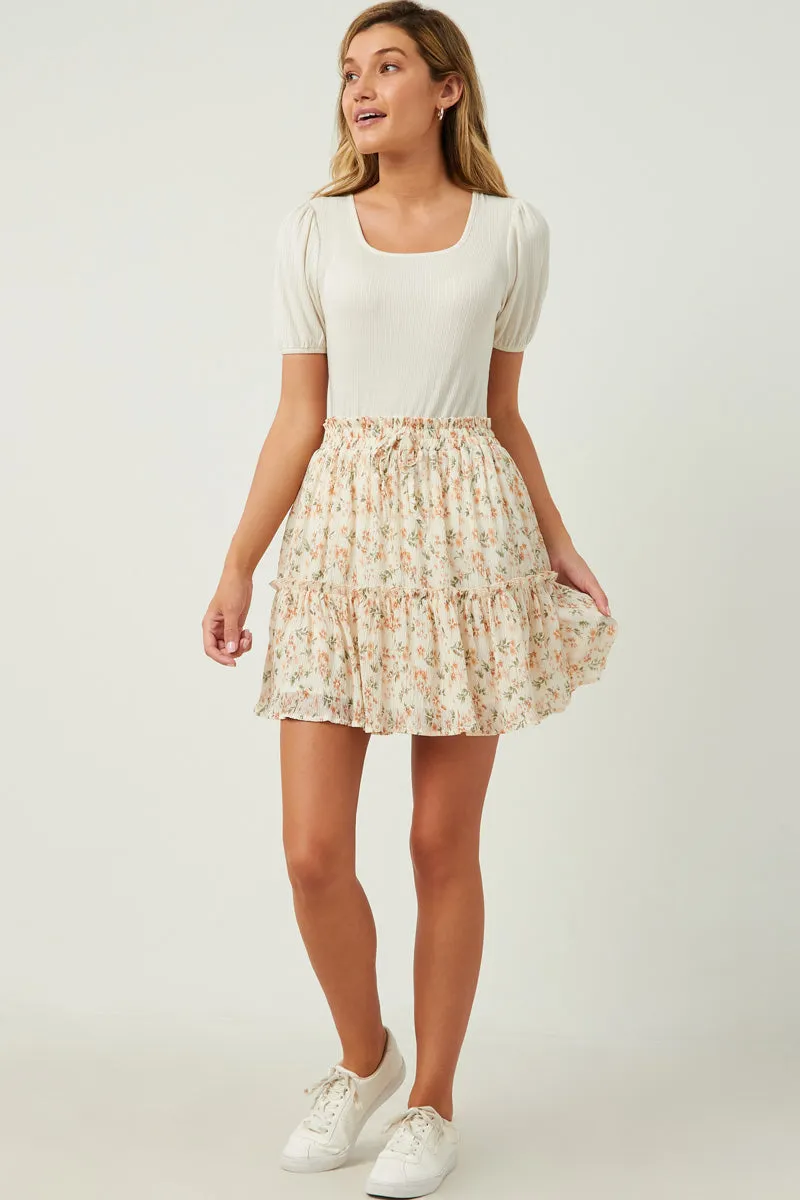Womens Crinkle Textured Elastic Waist Tiered Skirt sold by Hayden