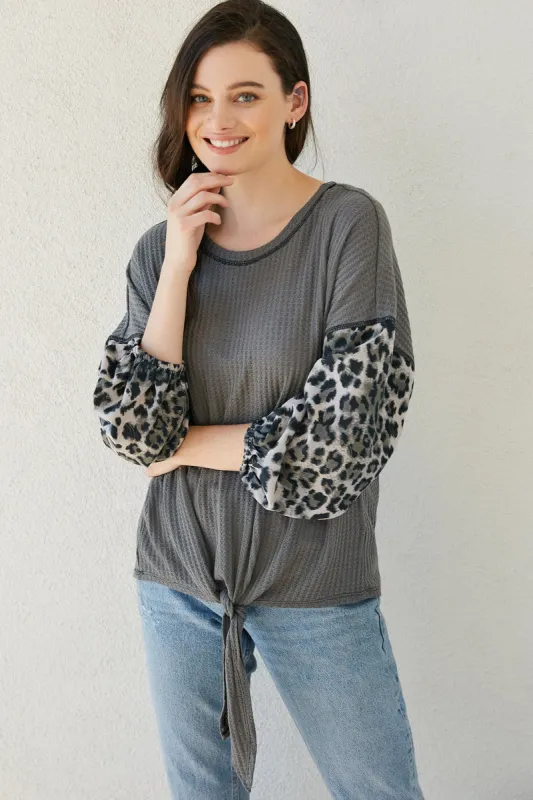 Womens Contrast Sleeve Tie Front Top sold by Hayden