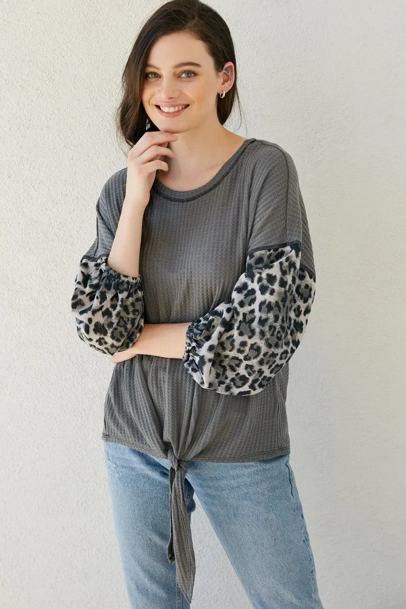 Womens Contrast Sleeve Tie Front Top sold by Hayden