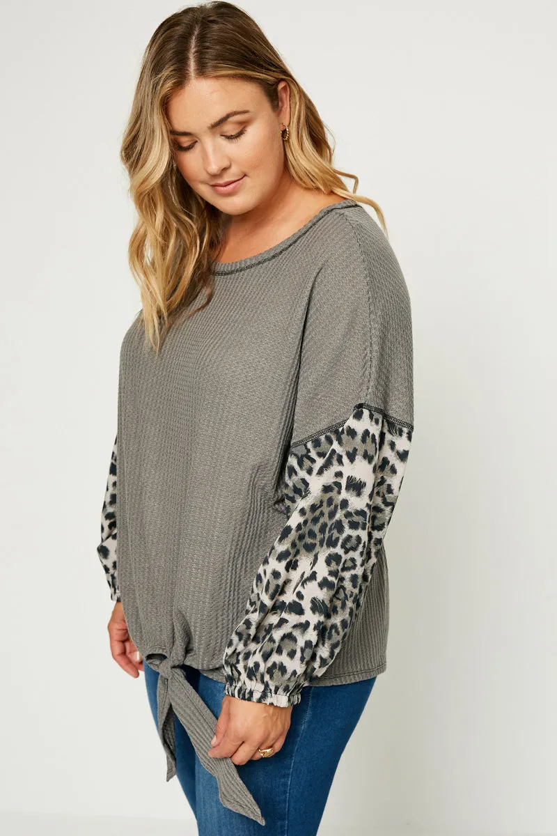 Womens Contrast Sleeve Tie Front Top sold by Hayden product image thumbnail 5