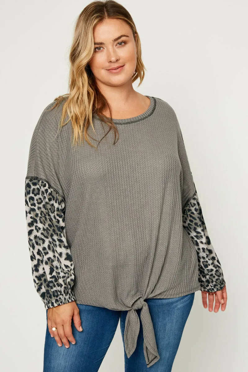 Womens Contrast Sleeve Tie Front Top sold by Hayden product image thumbnail 2