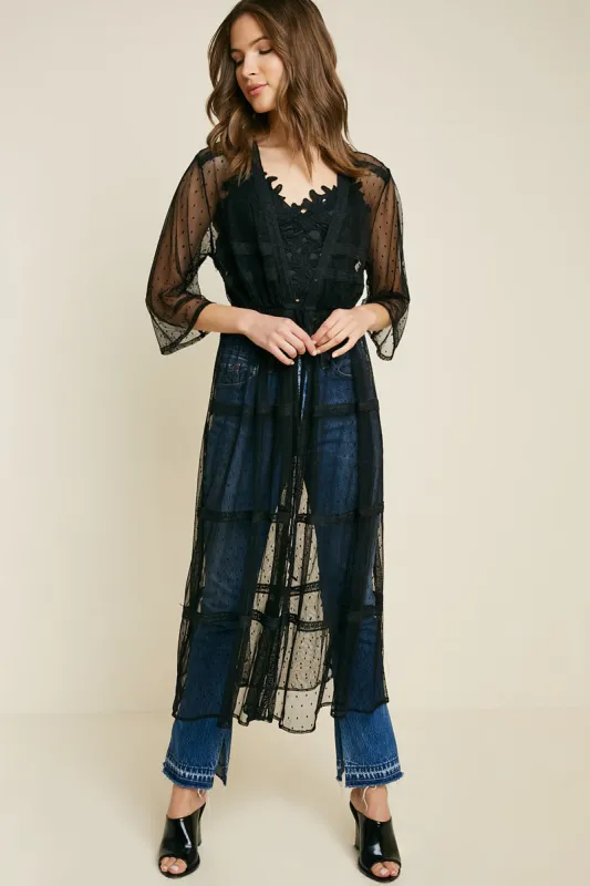 Womens Swiss-Dot Drawstring Lace Tiered Kimono sold by Hayden