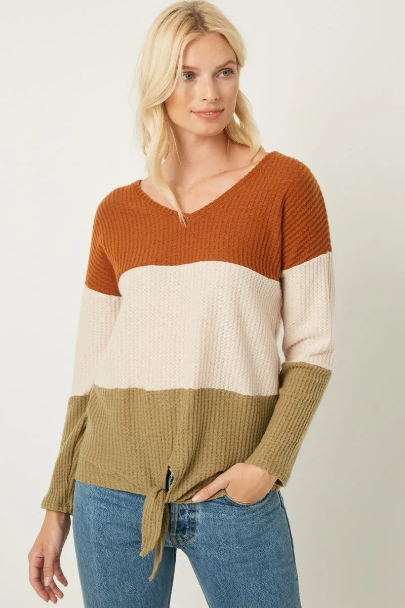Womens Waffle Knit Colorblock Tie Top sold by Hayden product image thumbnail 4
