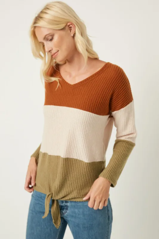 Womens Waffle Knit Colorblock Tie Top sold by Hayden