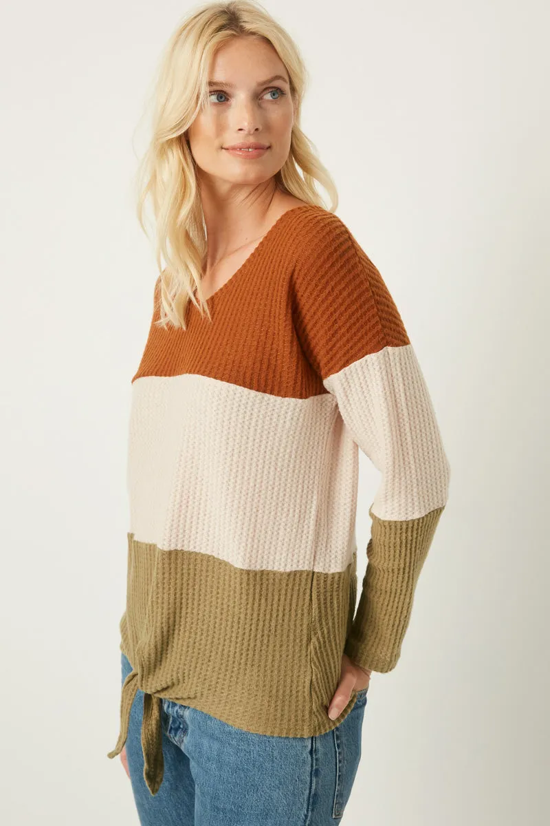 Womens Waffle Knit Colorblock Tie Top sold by Hayden product image thumbnail 5