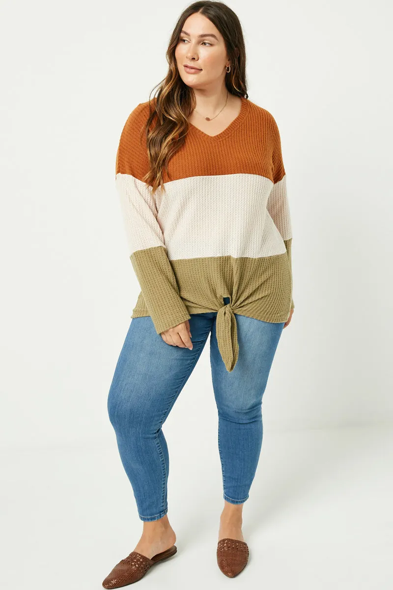 Womens Waffle Knit Colorblock Tie Top sold by Hayden product image thumbnail 2