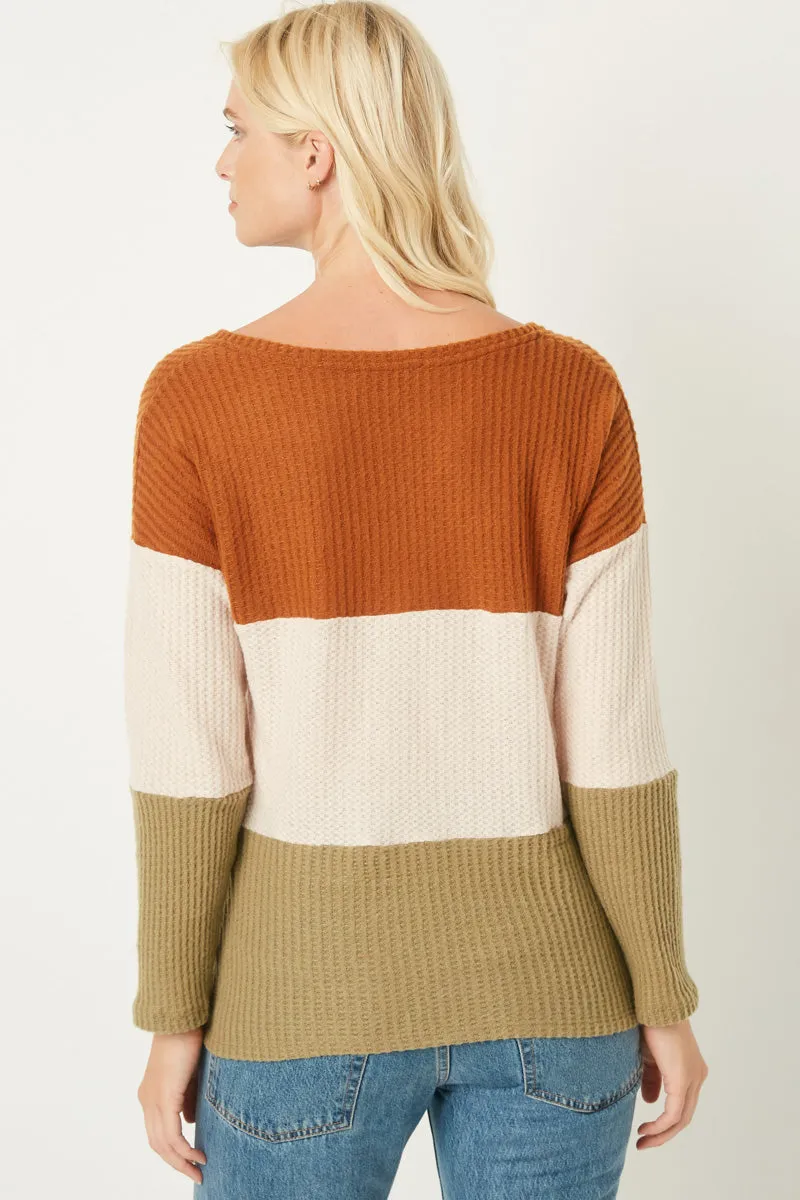 Womens Waffle Knit Colorblock Tie Top sold by Hayden product image thumbnail 3