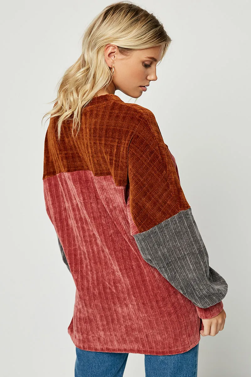 Womens Ribbed Colorblock Pullover knit top sold by Hayden product image thumbnail 3