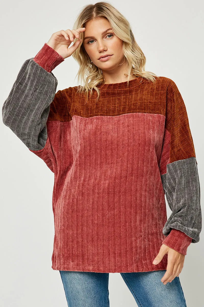 Womens Ribbed Colorblock Pullover knit top sold by Hayden