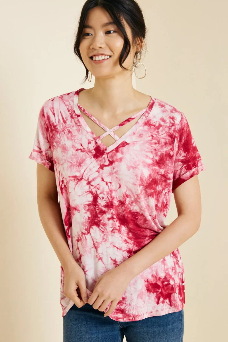Womens Plunging Criss-Cross Tie Dye Tee sold by Hayden