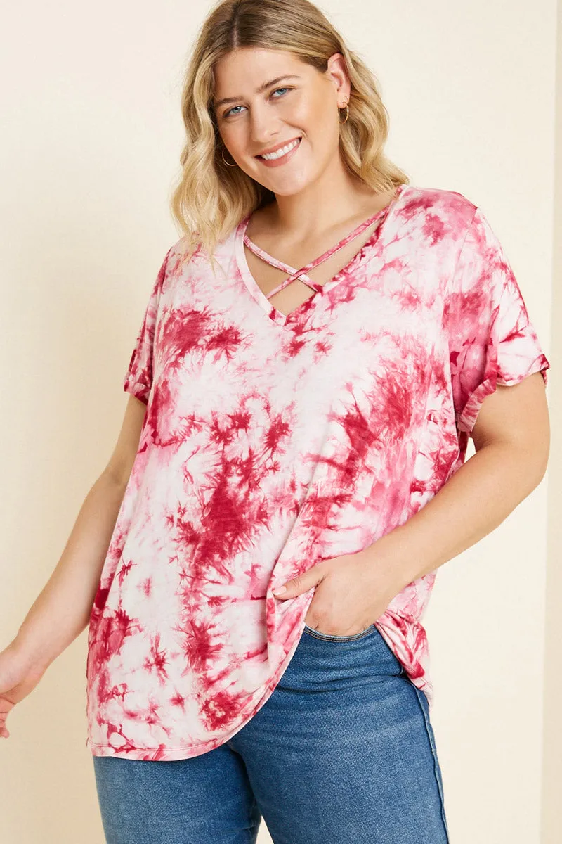 Womens Plunging Criss-Cross Tie Dye Tee sold by Hayden product image thumbnail 2