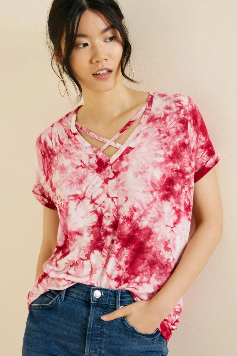 Womens Plunging Criss-Cross Tie Dye Tee sold by Hayden product image thumbnail 3