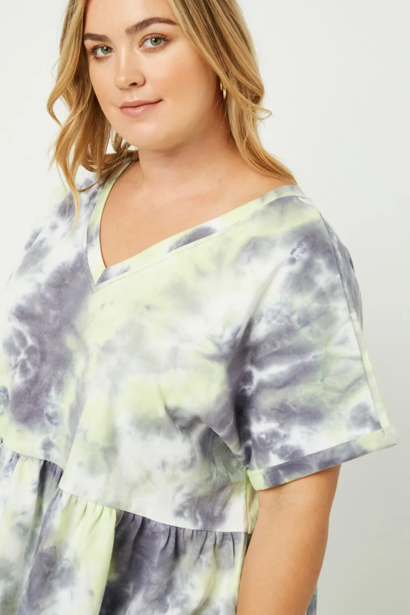 Womens Tie Dye V Neck Peplum Tee sold by Hayden product image thumbnail 5