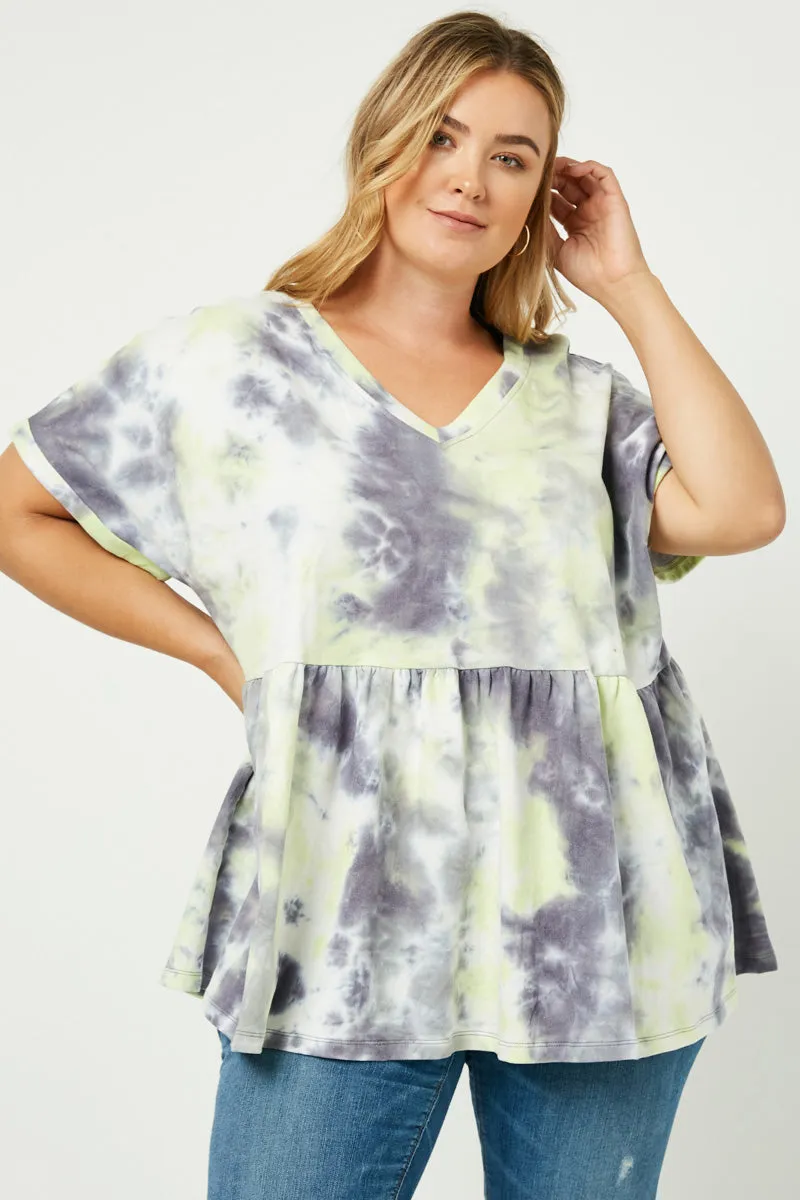 Womens Tie Dye V Neck Peplum Tee sold by Hayden product image thumbnail 2