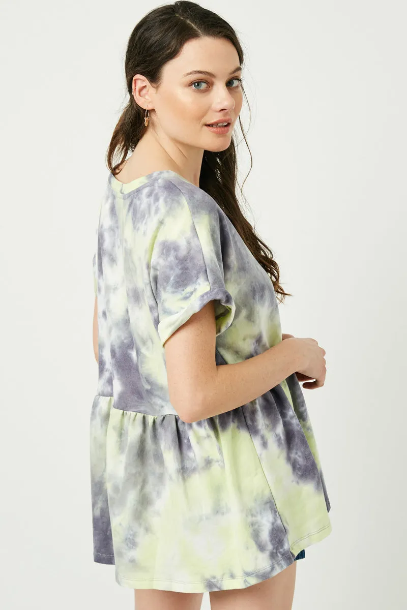 Womens Tie Dye V Neck Peplum Tee sold by Hayden product image thumbnail 4