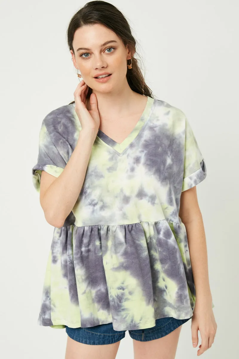 Womens Tie Dye V Neck Peplum Tee sold by Hayden