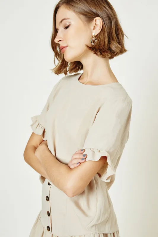 Womens Ruffle Button-Down Top sold by Hayden