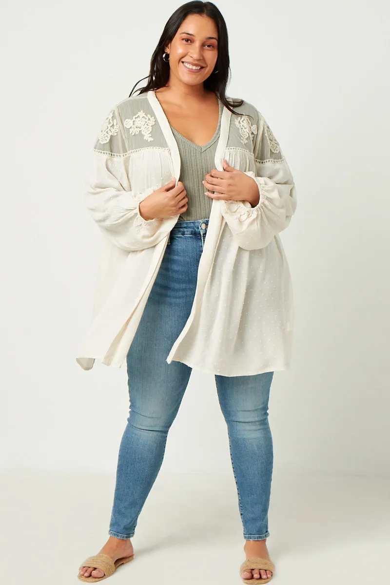 Womens Embroidered Yoke Swiss Dot Puff Sleeve Open Cardigan sold by Hayden product image thumbnail 5