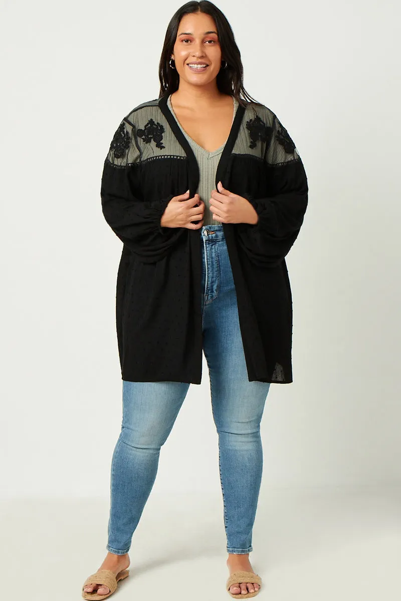 Womens Embroidered Yoke Swiss Dot Puff Sleeve Open Cardigan sold by Hayden product image thumbnail 2