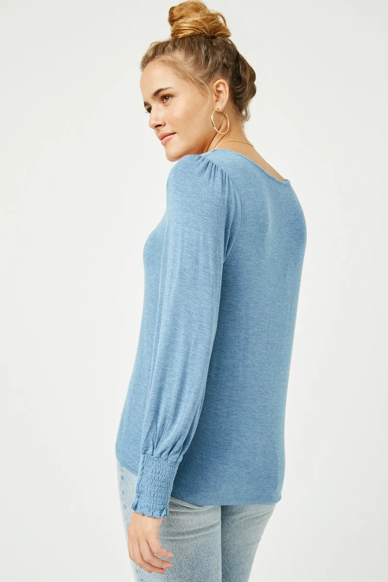 Womens Heathered Square Neck Smocked Cuff Knit Top sold by Hayden product image thumbnail 5