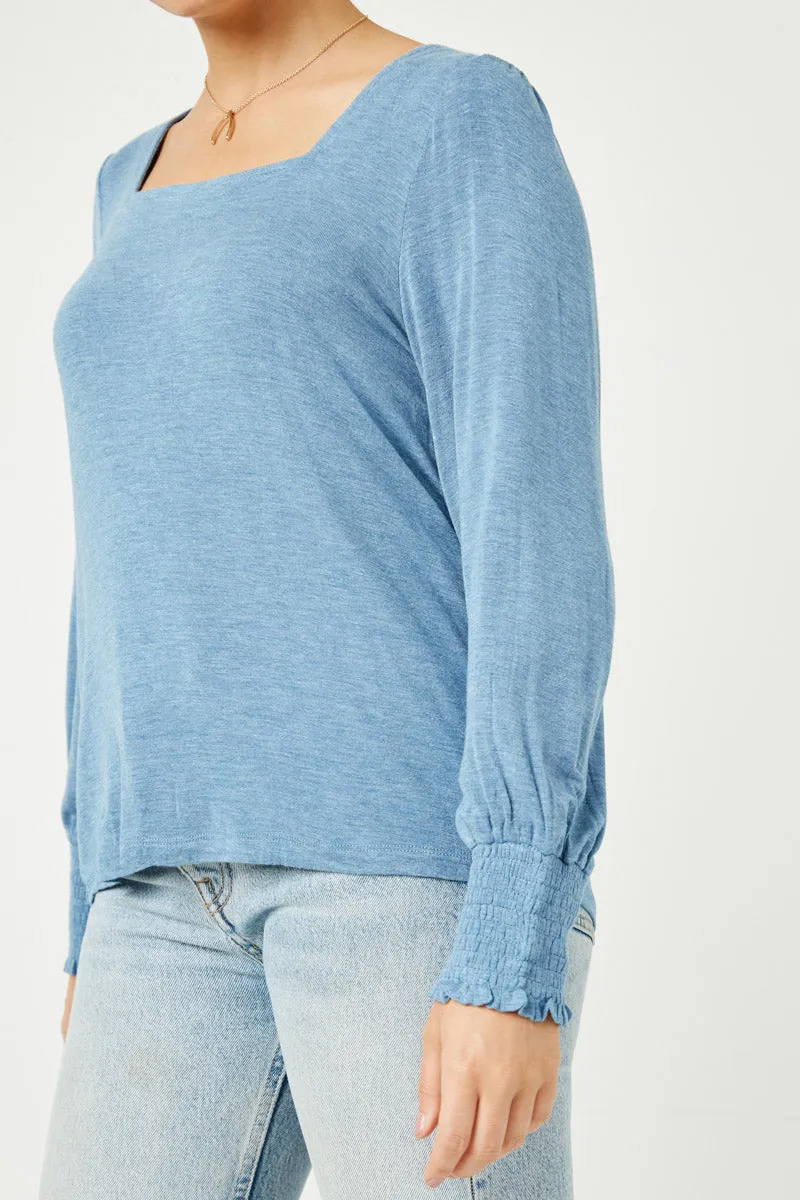 Womens Heathered Square Neck Smocked Cuff Knit Top sold by Hayden product image thumbnail 4