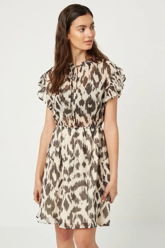 Womens Printed Ruffle Sleeve Mini Dress made by Hayden