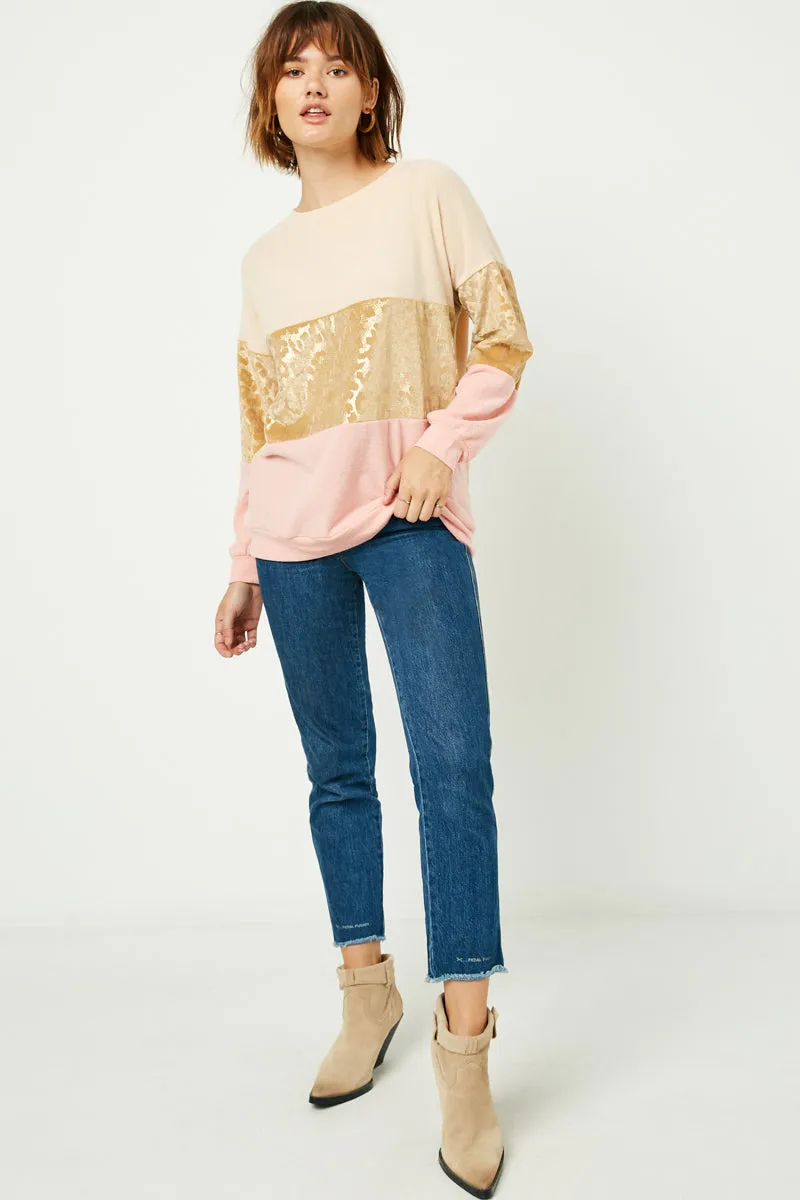 Womens Long Sleeve Gold Leopard Panel Top sold by Hayden product image thumbnail 4