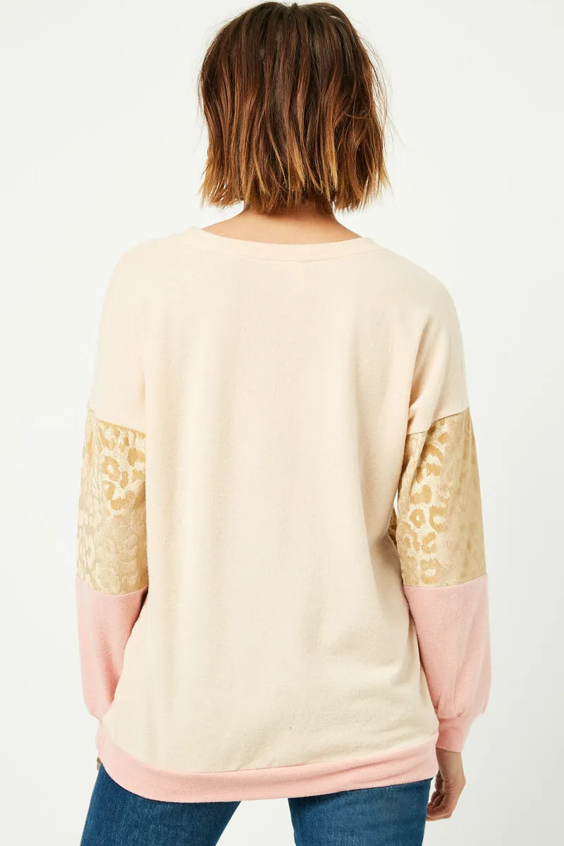 Womens Long Sleeve Gold Leopard Panel Top sold by Hayden product image thumbnail 3