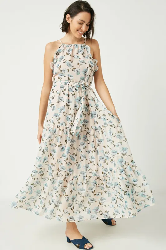 Womens Romantic Floral Sleeveless Ruffle Detail Maxi Dress sold by Hayden