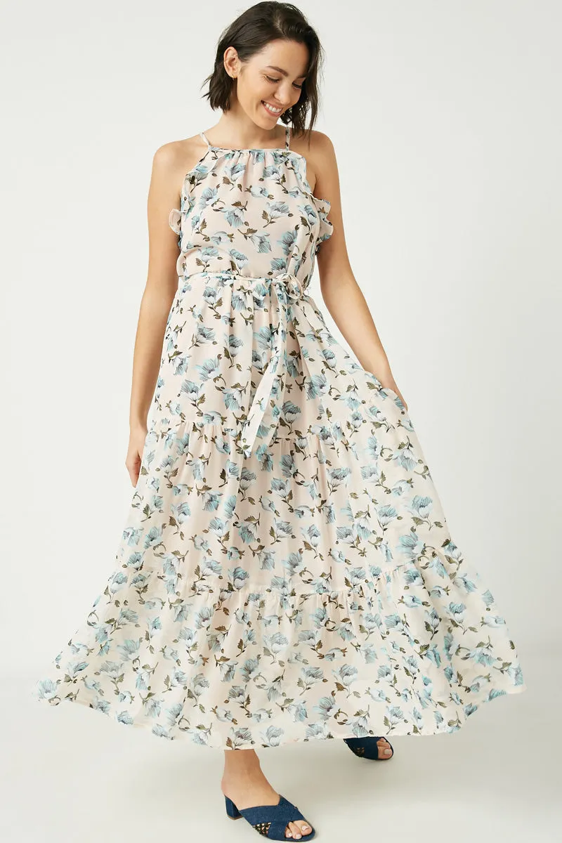 Womens Romantic Floral Sleeveless Ruffle Detail Maxi Dress sold by Hayden