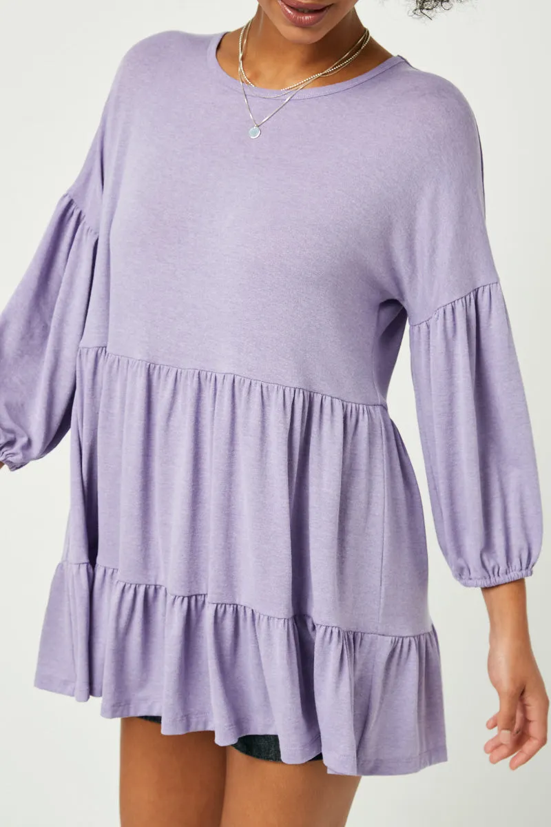 Womens Round Neck Puff Sleeve Tiered Knit Tunic sold by Hayden product image thumbnail 3