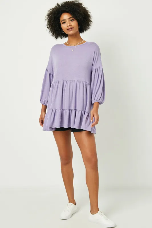Womens Round Neck Puff Sleeve Tiered Knit Tunic sold by Hayden