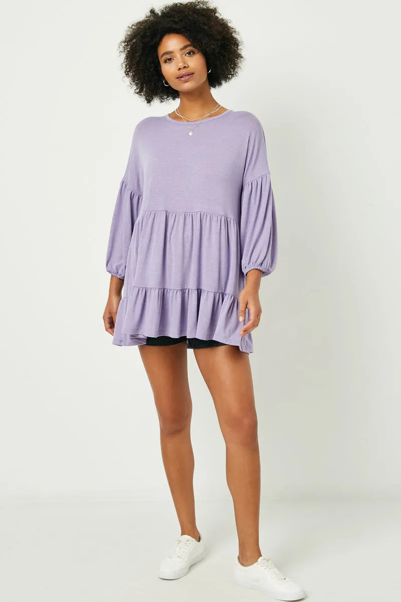 Womens Round Neck Puff Sleeve Tiered Knit Tunic sold by Hayden