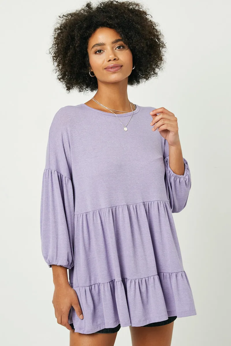 Womens Round Neck Puff Sleeve Tiered Knit Tunic sold by Hayden product image thumbnail 2