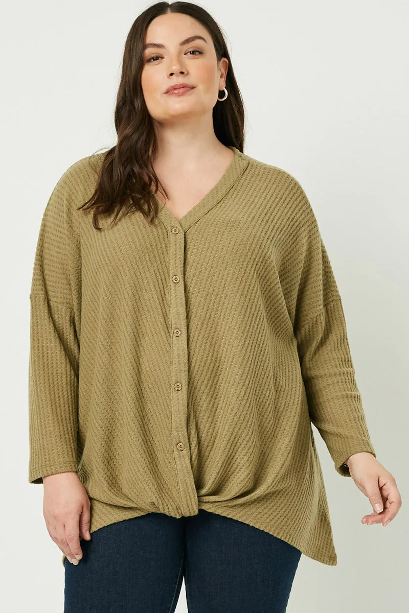 Womens Button Down Surplice Waffle Knit Top sold by Hayden product image thumbnail 5