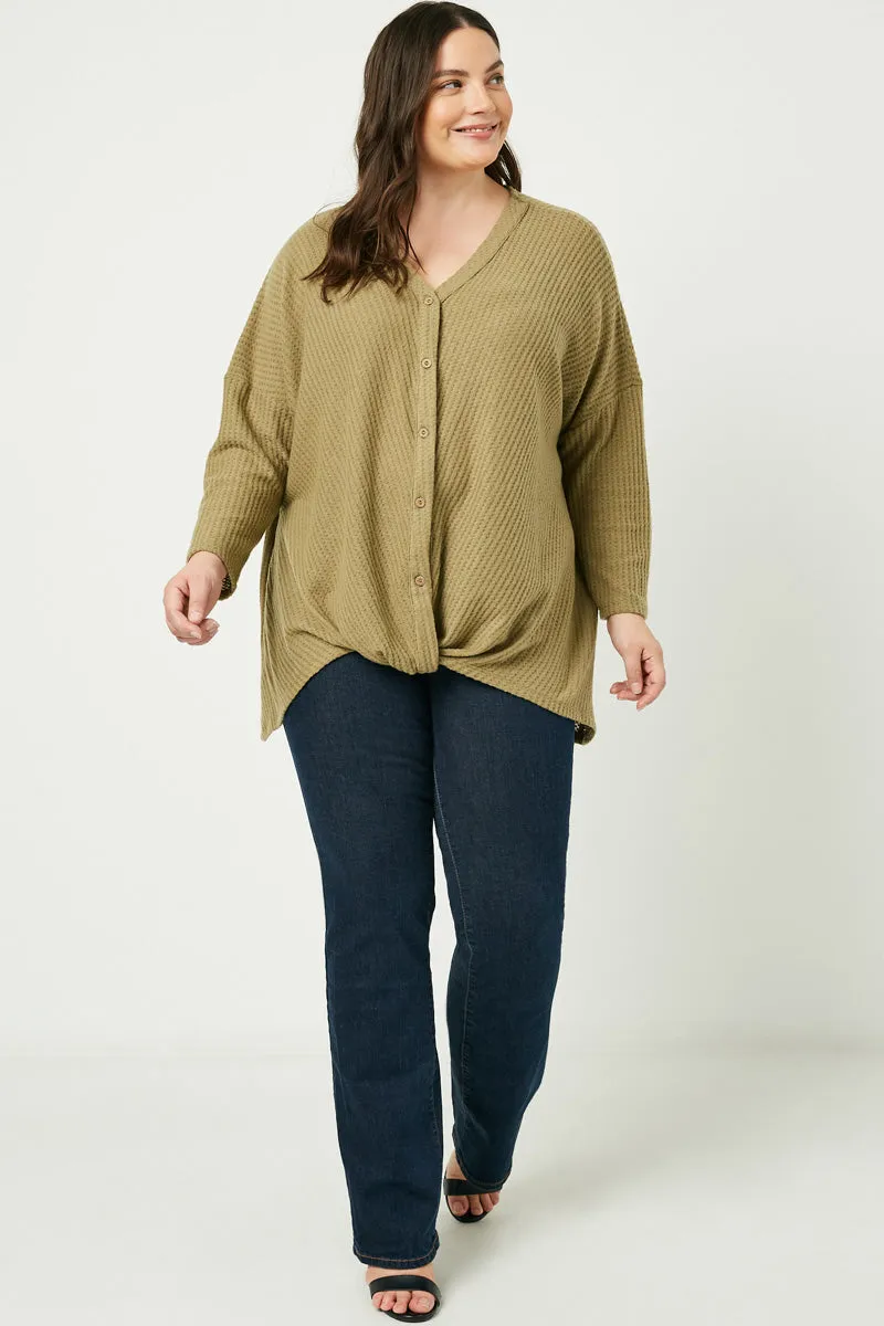 Womens Button Down Surplice Waffle Knit Top sold by Hayden product image thumbnail 2