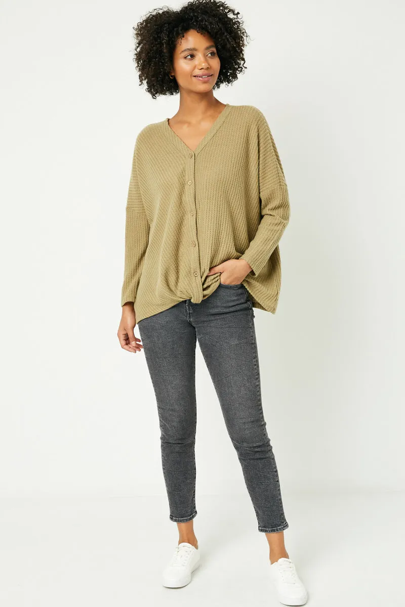 Womens Button Down Surplice Waffle Knit Top sold by Hayden product image thumbnail 4