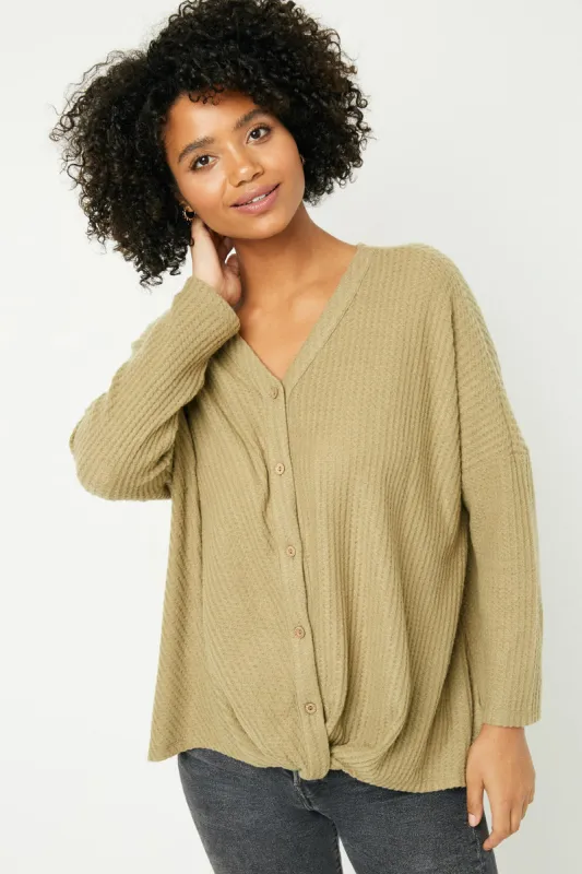 Womens Button Down Surplice Waffle Knit Top sold by Hayden