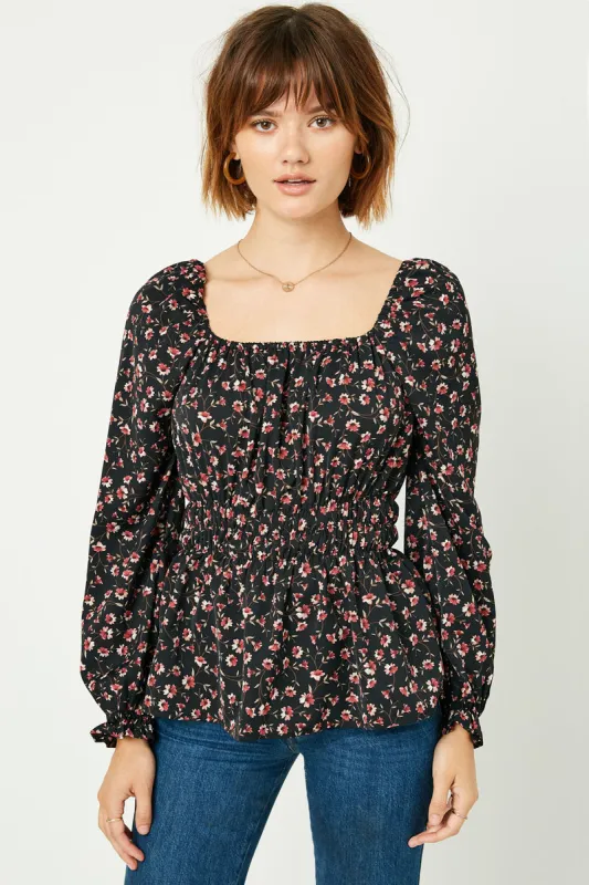 Womens Floral Square Neck Cinch Waist Top sold by Hayden
