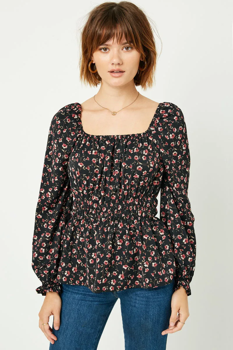 Womens Floral Square Neck Cinch Waist Top sold by Hayden