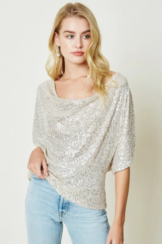 Womens Sequin Cowl Neck Dolman Top sold by Hayden