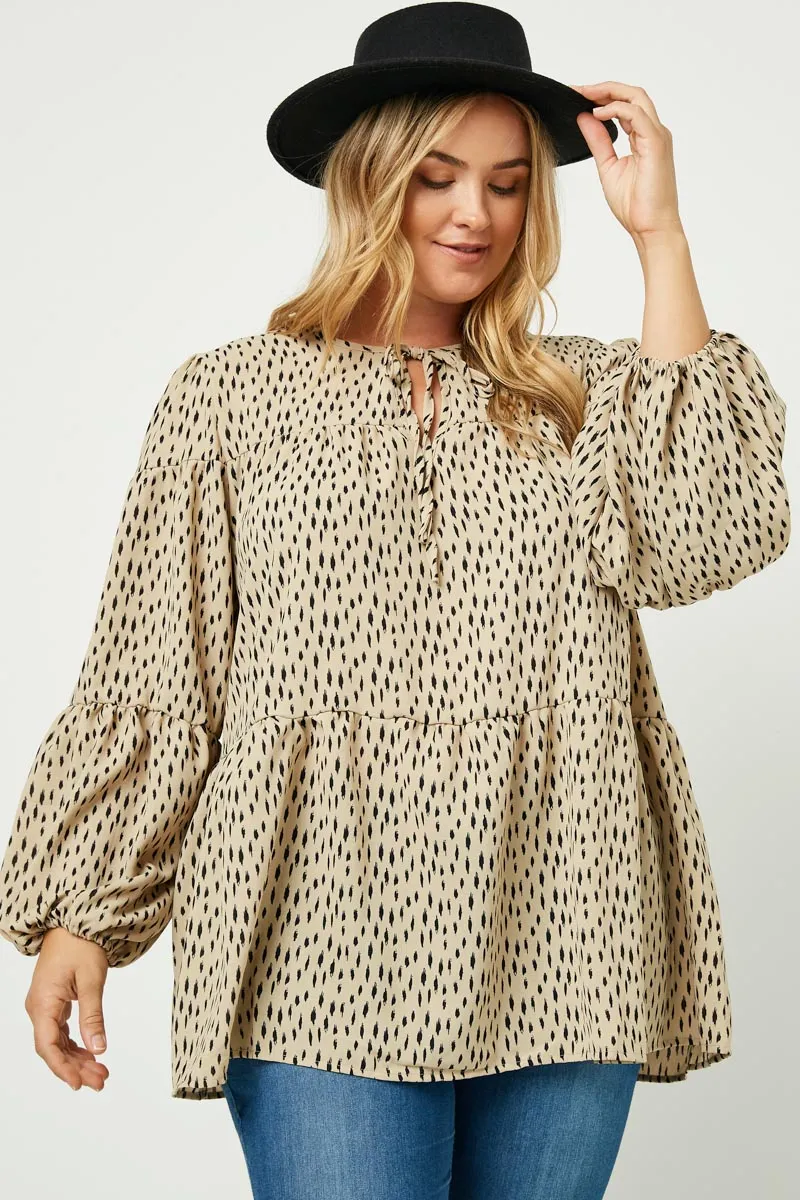 Womens Printed Tie Front Puff Sleeve Blouse sold by Hayden product image thumbnail 2