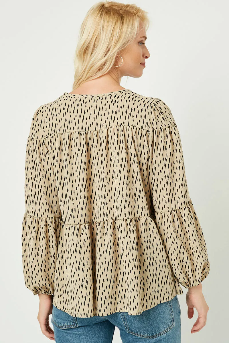 Womens Printed Tie Front Puff Sleeve Blouse sold by Hayden product image thumbnail 3