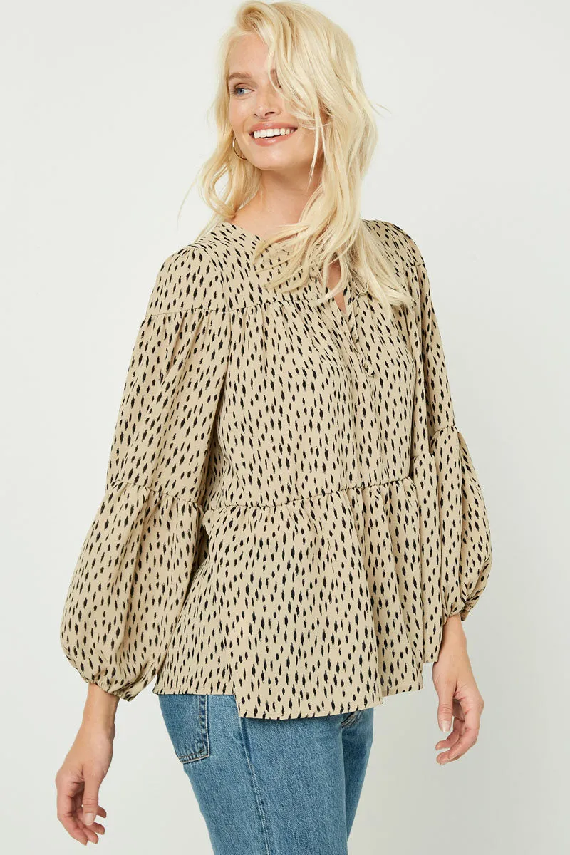 Womens Printed Tie Front Puff Sleeve Blouse sold by Hayden product image thumbnail 4