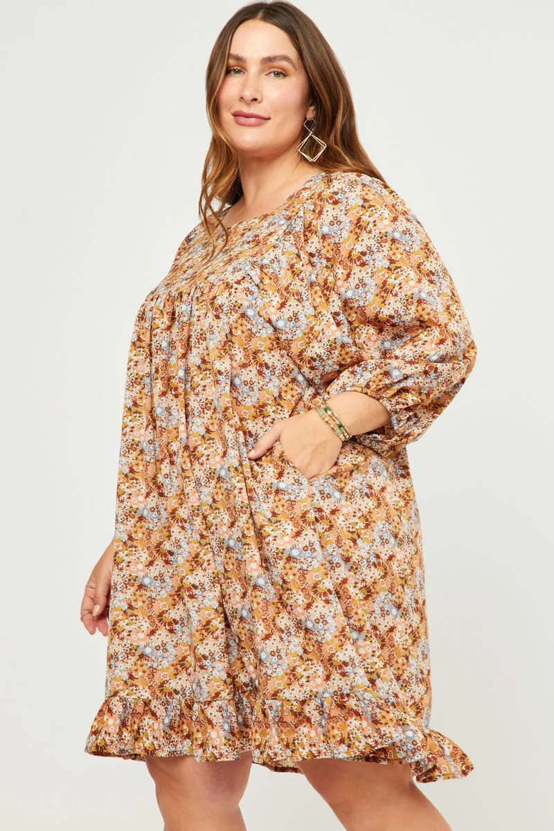 Womens Square Neck 3/4 Sleeve Printed Dress sold by Hayden product image thumbnail 2