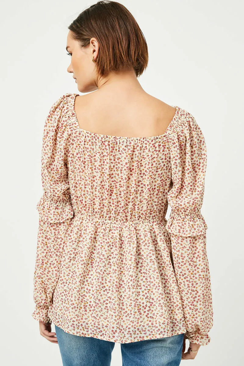 Womens Floral Square Neck Smocked Top sold by Hayden product image thumbnail 3