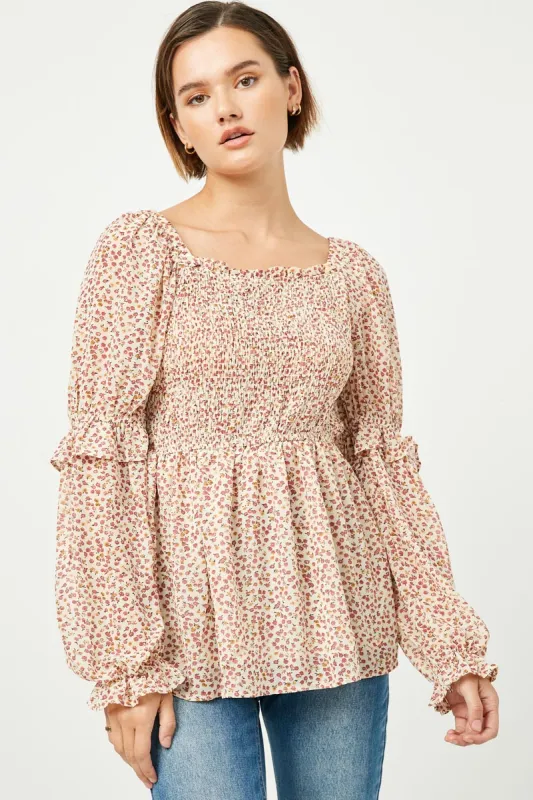 Womens Floral Square Neck Smocked Top sold by Hayden