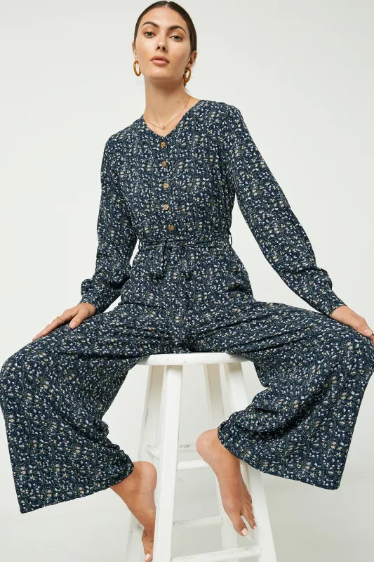 Womens Floral Ditsy Printed Long Sleeve Jumpsuit made by Hayden