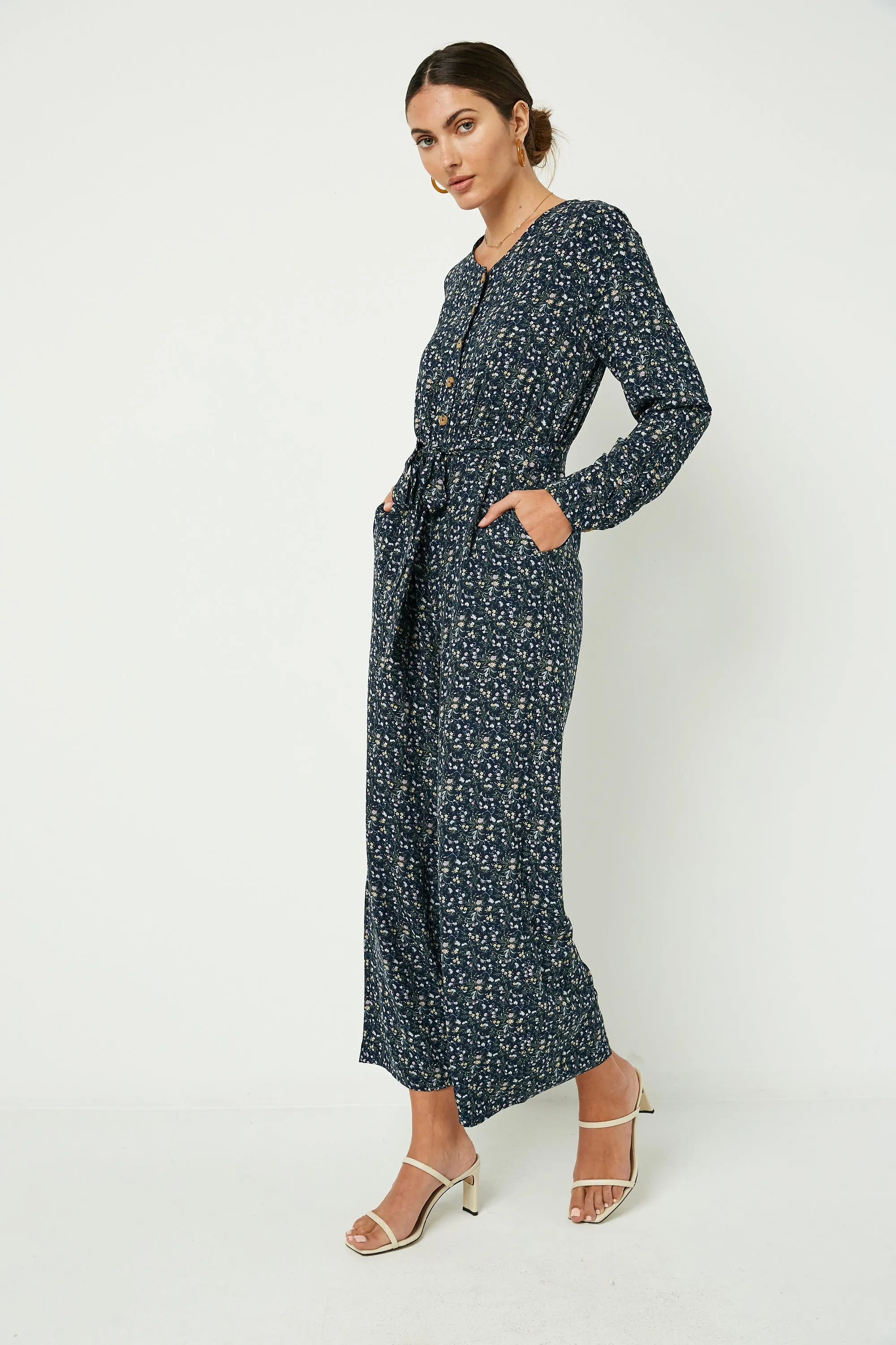 Womens Floral Ditsy Printed Long Sleeve Jumpsuit sold by Hayden product image thumbnail 3