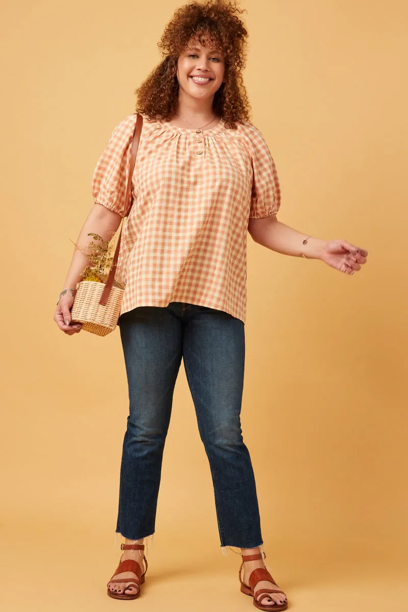Womens Gingham Button Detail Puff Sleeve Scoop Neck Top sold by Hayden product image thumbnail 2